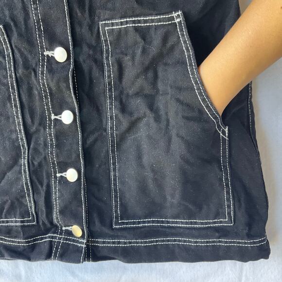 FOREVER 21 Women Overall Bib Above Knee Skirt size M, Black with White Stitches - Picture 7 of 11